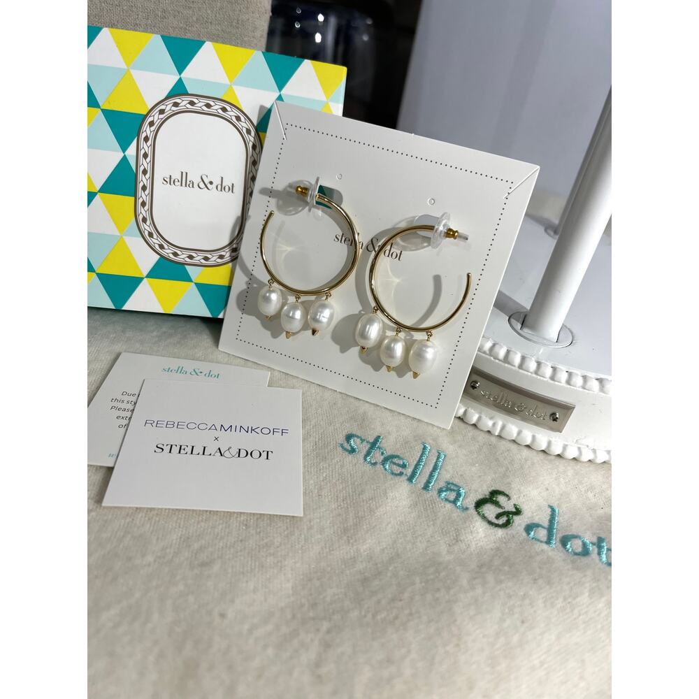 NIB Stella & Dot + Rebecca Minkoff  Natriella Gold Pearl Hoops